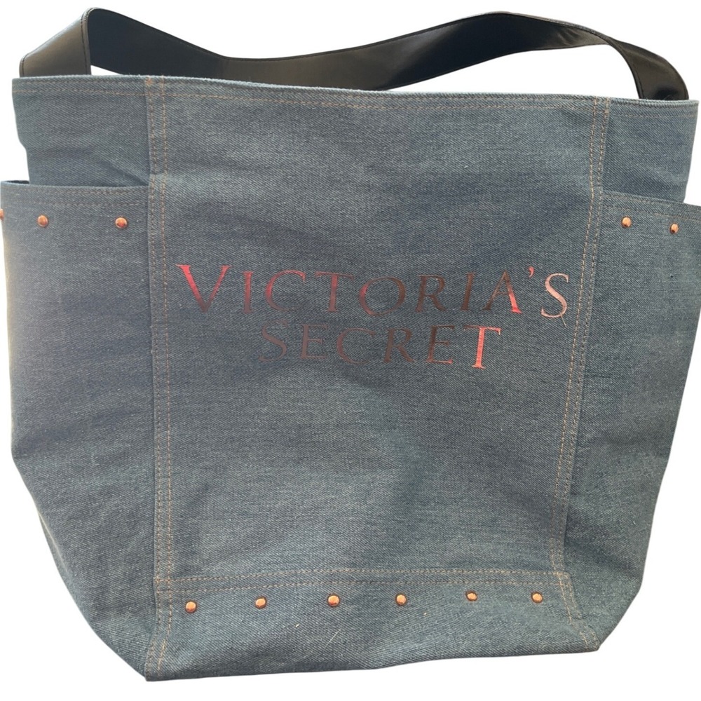 Victoria's Secret Denim Tote Bag‎ Shoulder Bag Studded Accents Purse